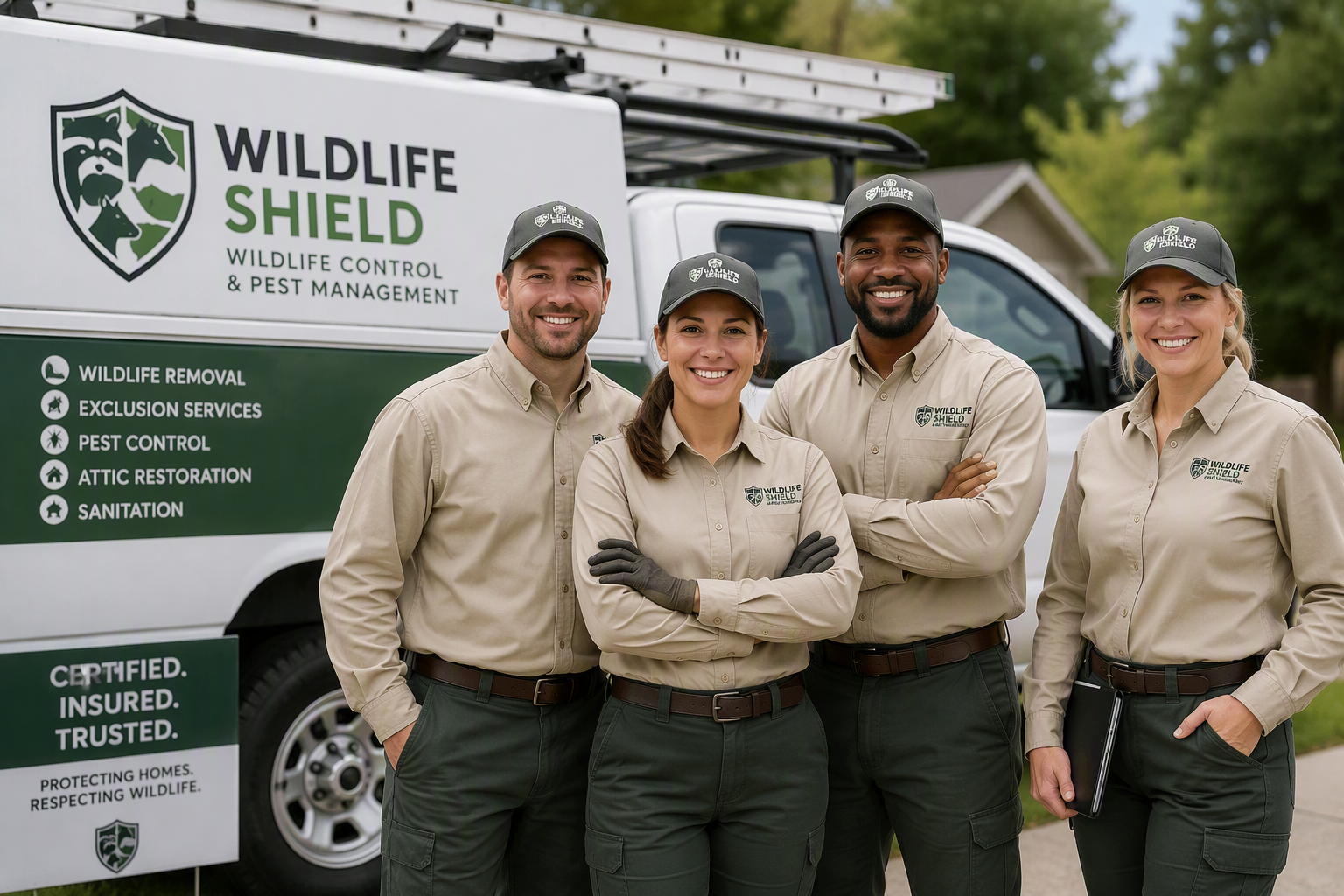 The Cincinnati Critter Ridder team beside a service van